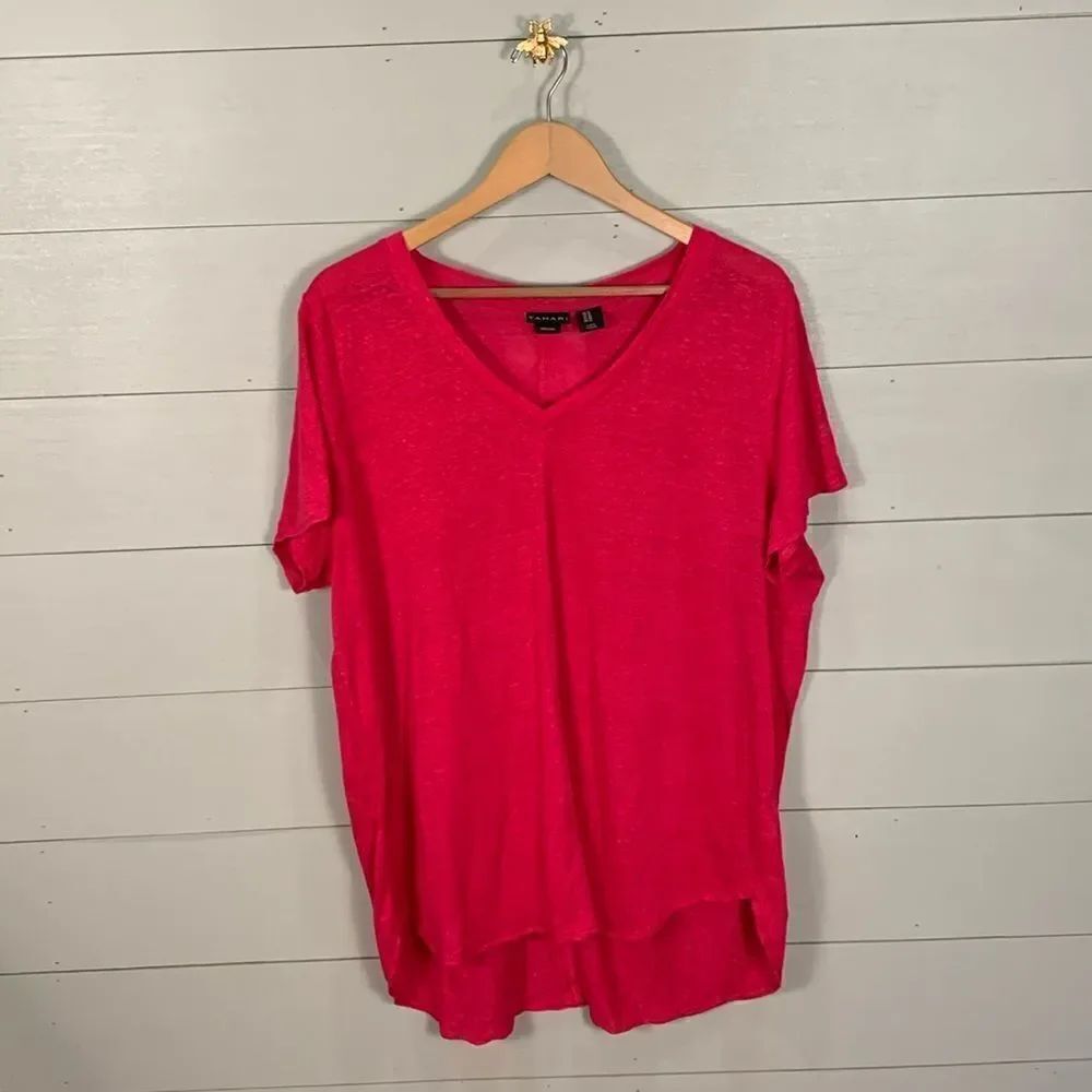 Tahari bright pink 100% linen lightweight woven tee shirt size 1X